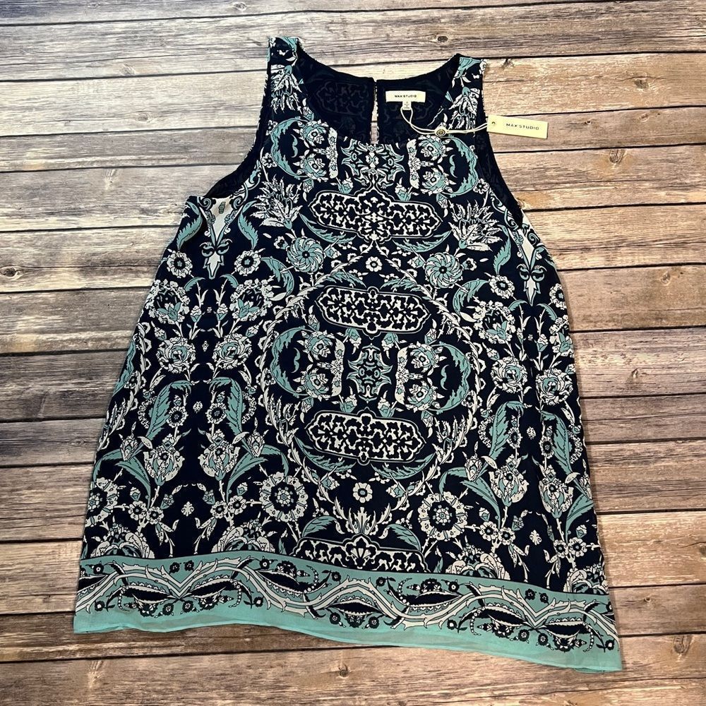 NWT Max Studio Blue Floral Paisley Flowy Tank Blouse, Size Small